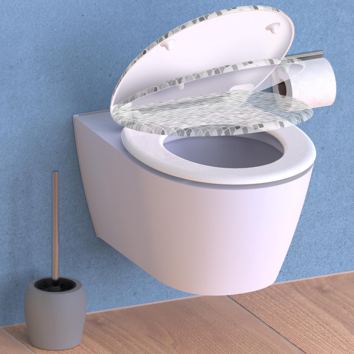 Duroplast WC-Sitz MOSAIK GRAU, mit Absenkautomatik