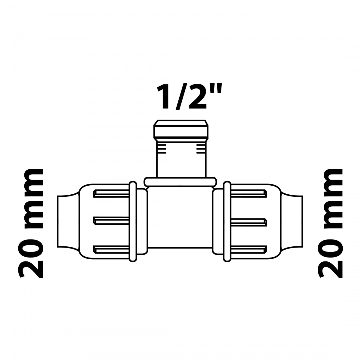 T-Stück, 20 mm auf 1/2\", Klemmfitting für HDPE"