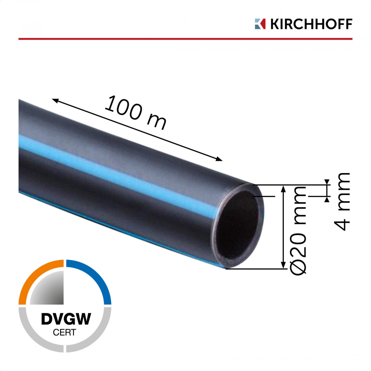 KIRCHHOFF 100m HDPE Rohr -ø 20mm