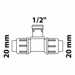 T-Stück, 20 mm auf 1/2", Klemmfitting für HDPE