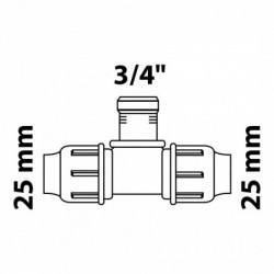 T-Stück, 25 mm auf 3/4\", Klemmfitting für HDPE"