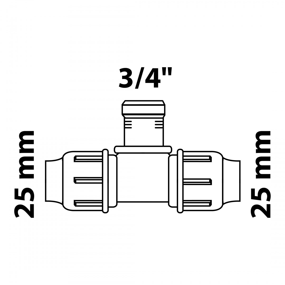 T-Stück, 25 mm auf 3/4", Klemmfitting für HDPE