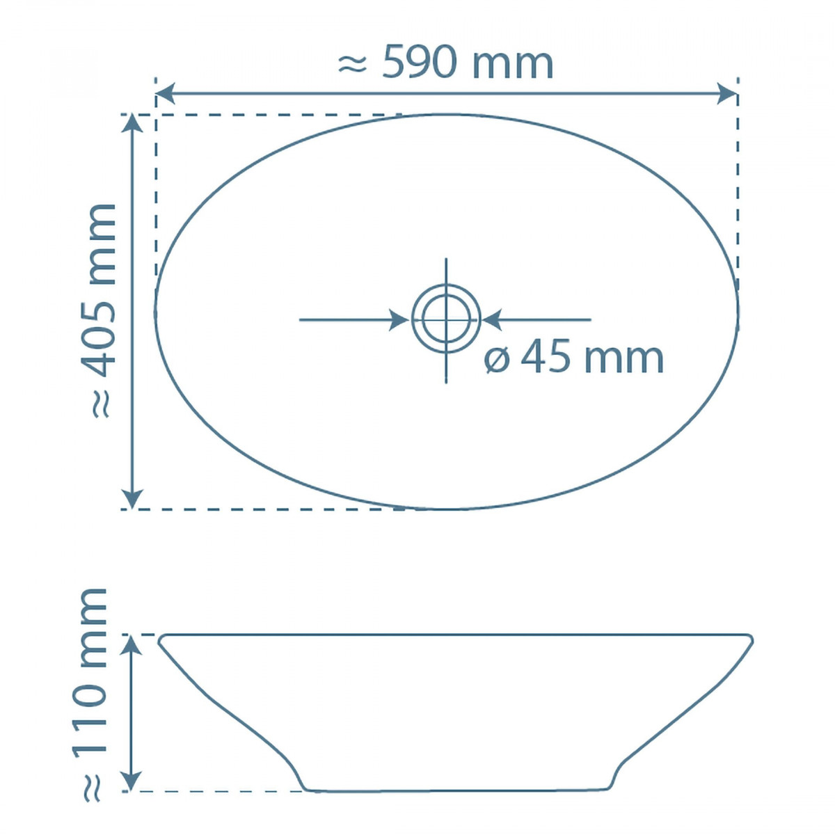 Waschbecken Keramik - TASSONI BOWL Aufsatzwaschtisch für das Bad, Oval, Weiß