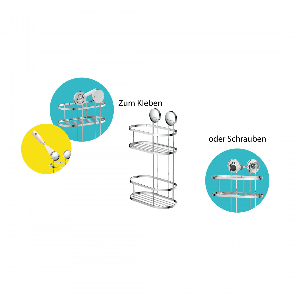 Dusch-Wandablage 2 Etagen, chrom, zum Kleben oder Schrauben