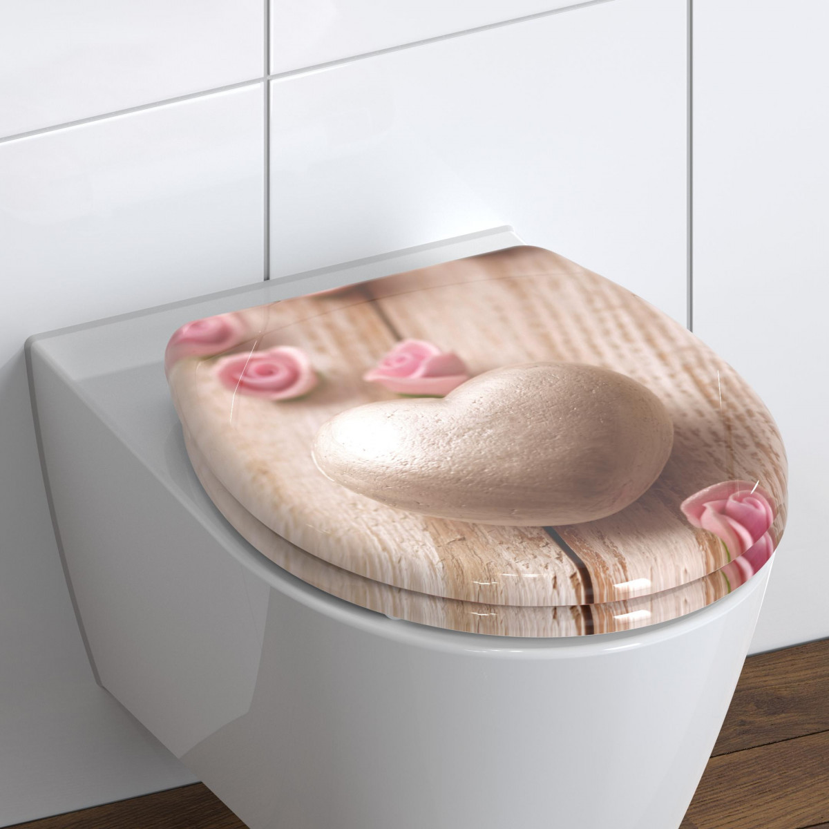 Duroplast WC-Sitz ROMANTIC, Herz Motiv, mit Absenkautomatik und Schnellverschluss