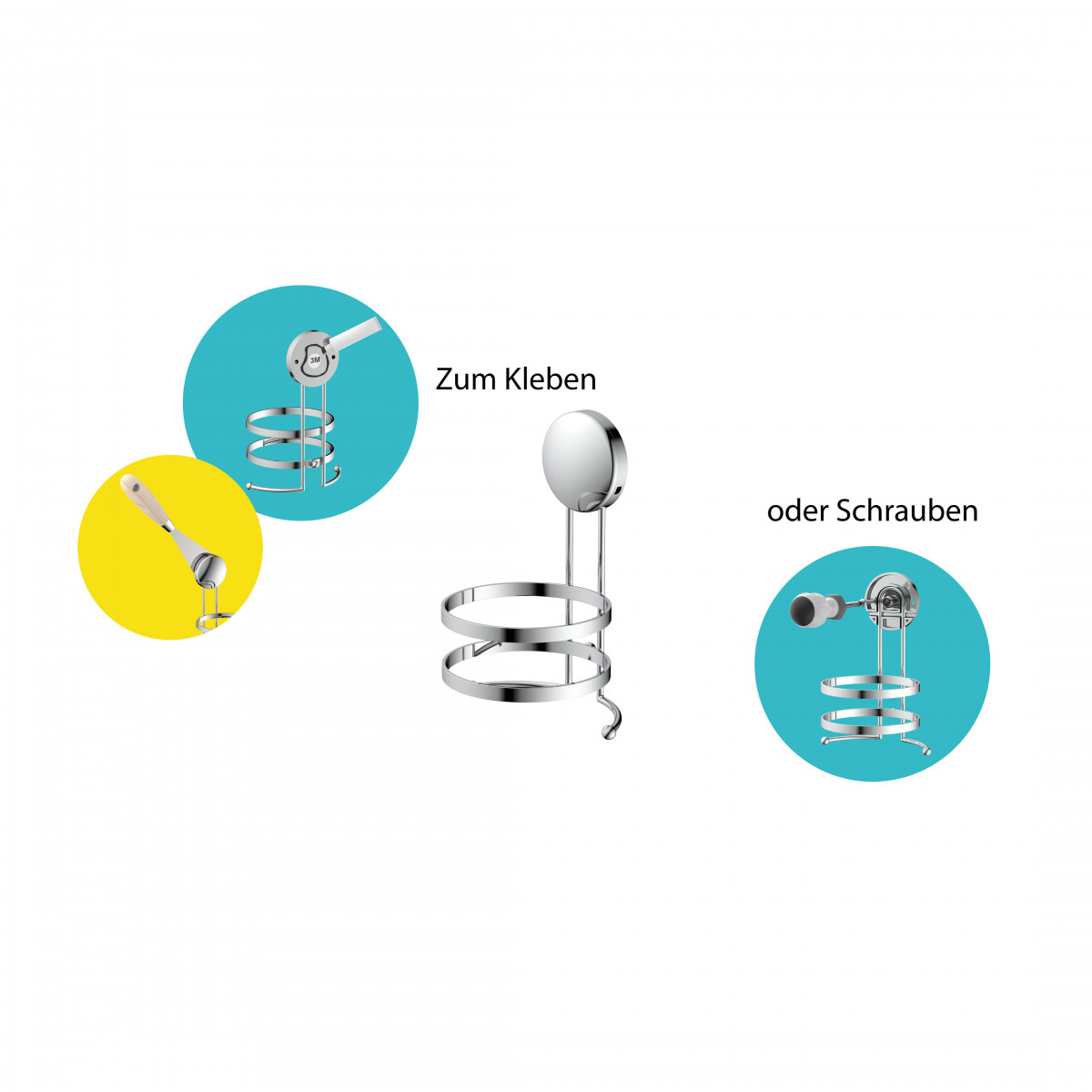 Haartrockner-Halter, zum Kleben oder Schrauben, chrom