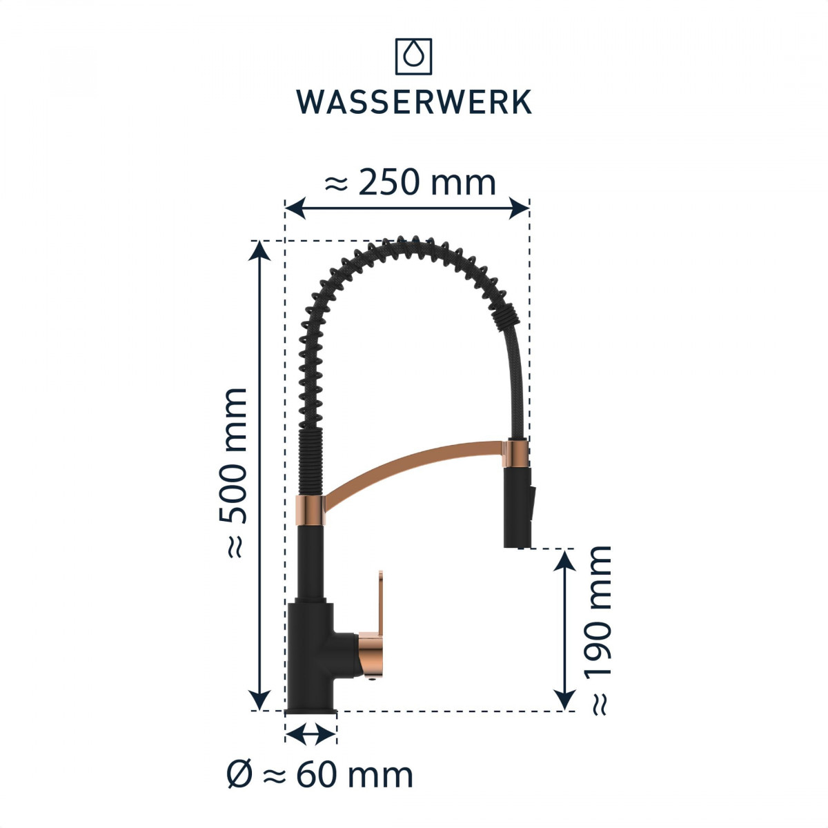 Küchenarmatur WK 3 Schwarz/Rosé-gold, Spiralfeder, 2 Strahlarten