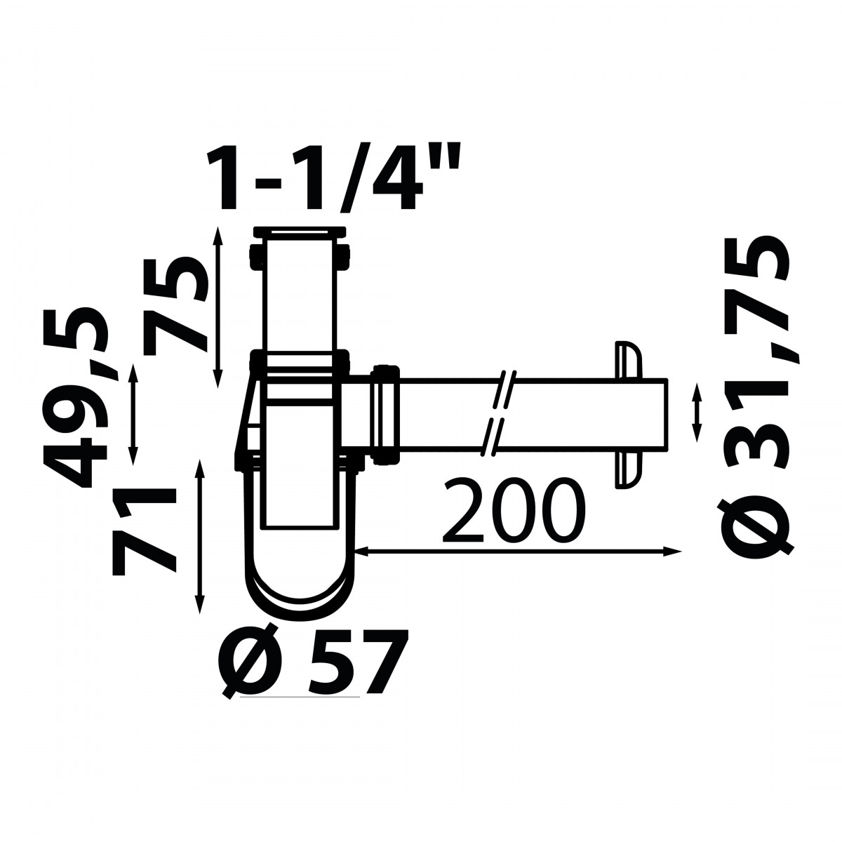 Flaschensiphon, Chrom, 1 1/4\" x 32 mm, Siphons, wasseranschluss"