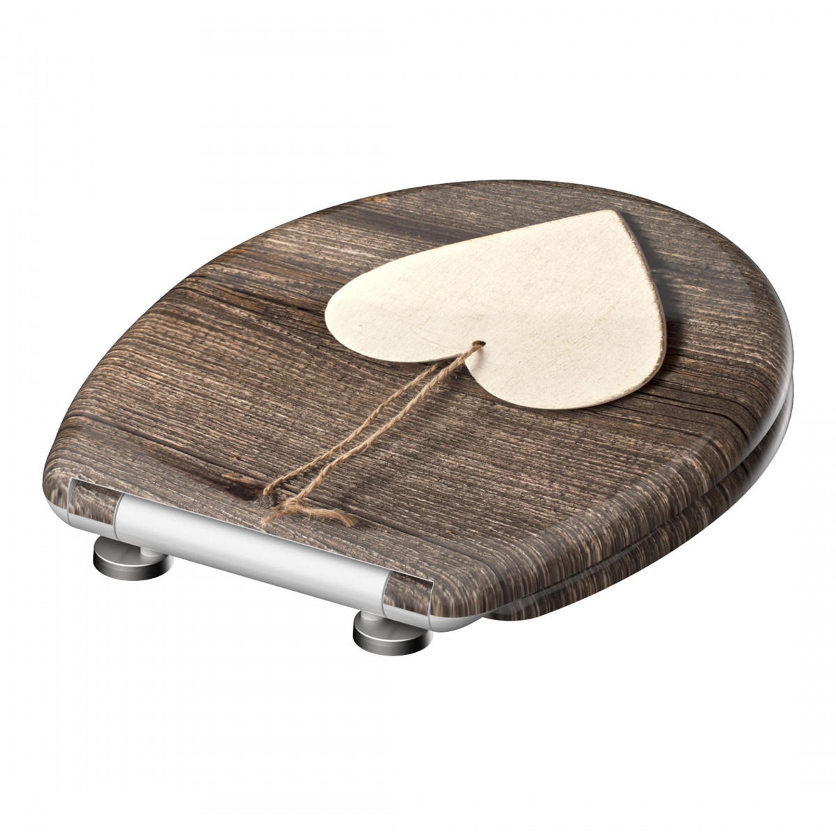 Duroplast WC-Sitz WOOD HEART, Herz Motiv, mit Absenkautomatik und Schnellverschluss