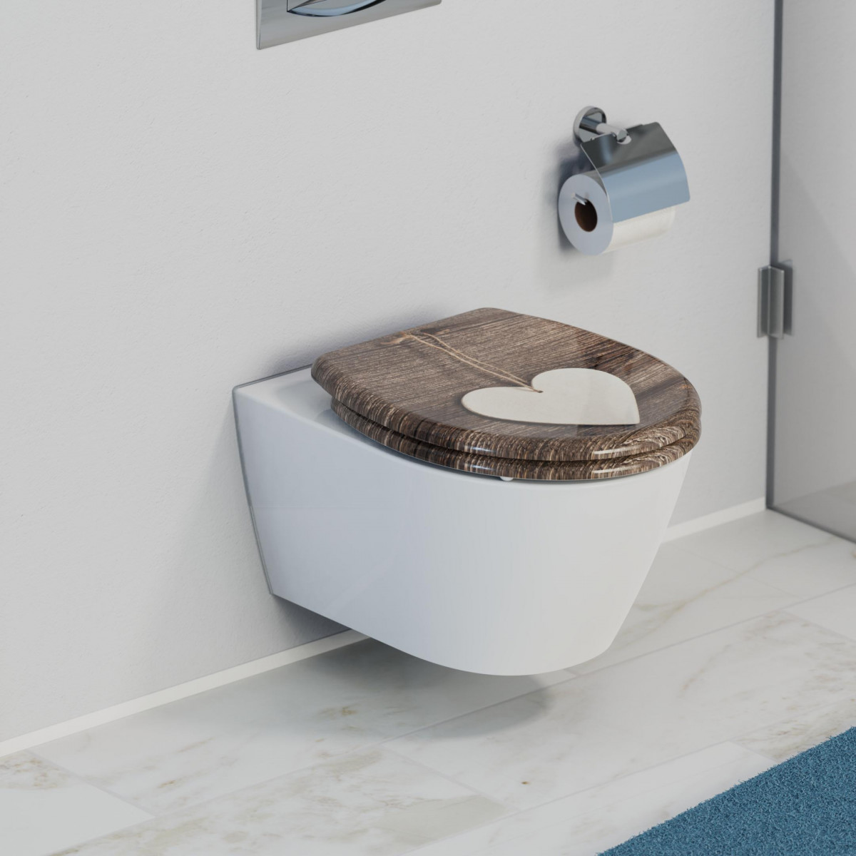 Duroplast WC-Sitz WOOD HEART, Herz Motiv, mit Absenkautomatik und Schnellverschluss