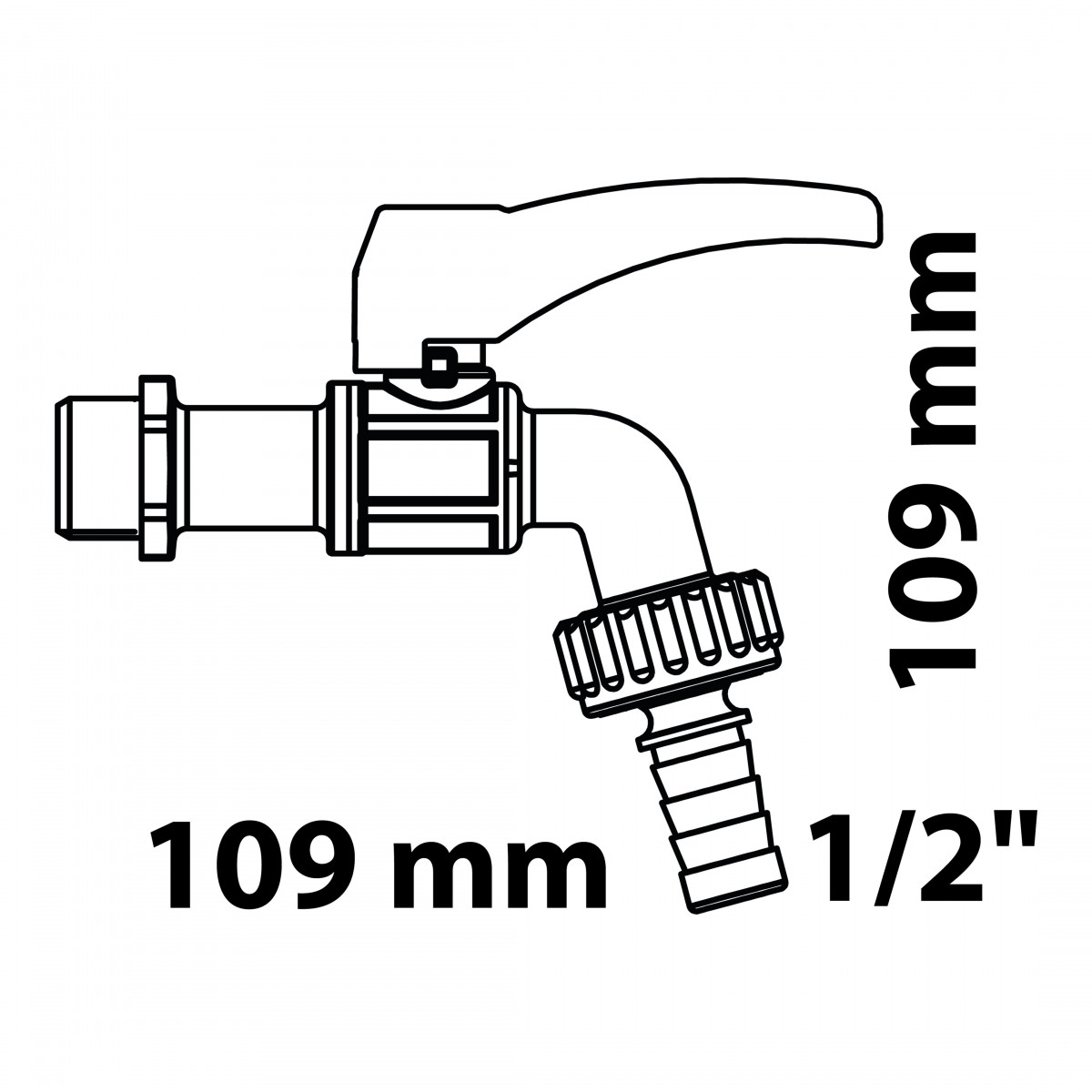 Kugel-Auslaufhahn 1/2"AG x 3/4"AG x 1/2"T, erhöhte Frostresistenz