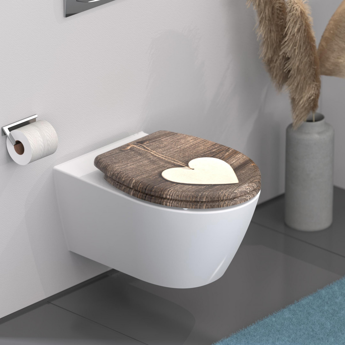 Duroplast WC-Sitz WOOD HEART, Herz Motiv, mit Absenkautomatik und Schnellverschluss