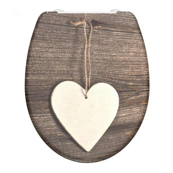 Duroplast WC-Sitz WOOD HEART, Herz Motiv, mit Absenkautomatik und Schnellverschluss Duroplast WC-Sitz WOOD HEART, Herz Motiv, mit Absenkautomatik und Schnellverschluss