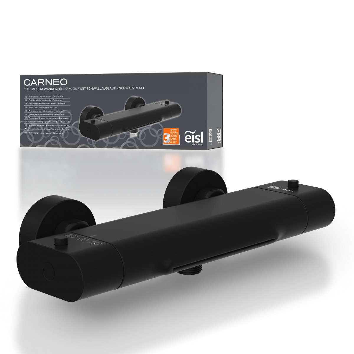 Badewannenarmatur CARNEO, Sicherheitssperre bei 38°C, Schwarz matt
