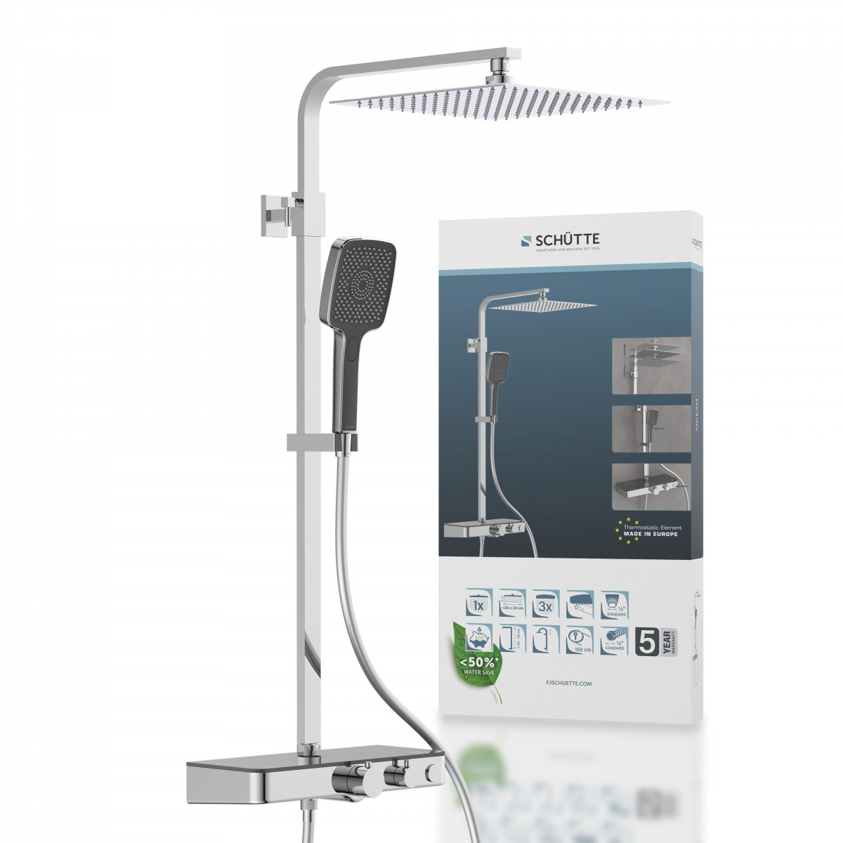 OCEAN Überkopf-Brauseset, mit Thermostatarmatur, Chrom/Anthrazit, mit Ablage