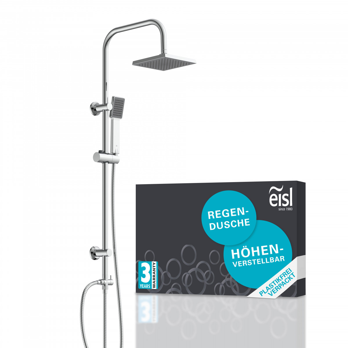 Überkopf-Brauseset EASY ENERGY, Regendusche, großer Duschkopf, Chrom