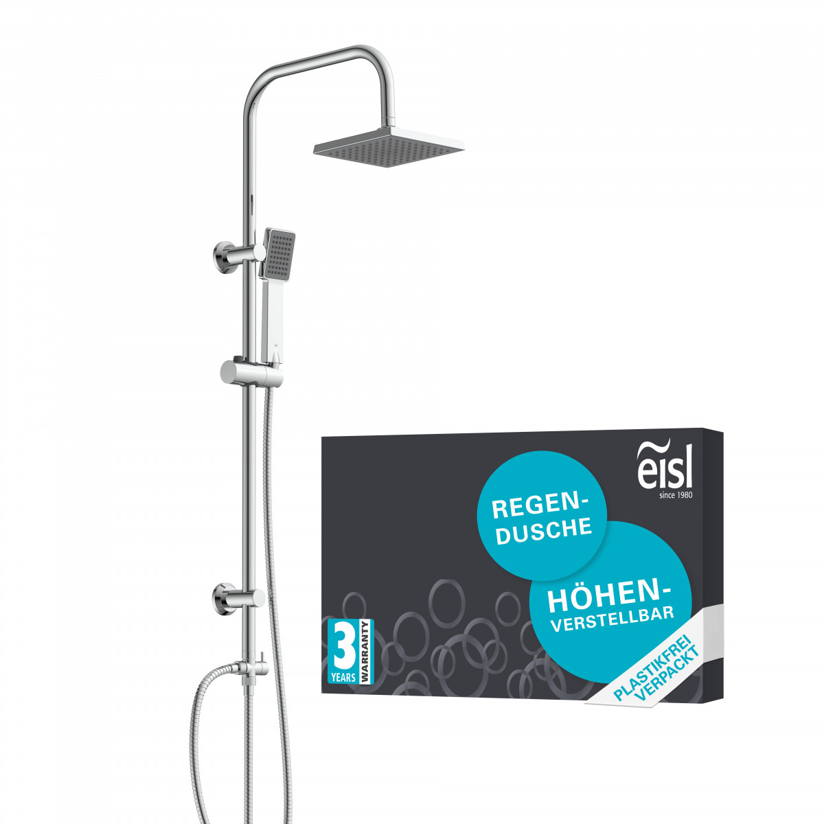 Überkopf-Brauseset EASY ENERGY, Regendusche, großer Duschkopf, Chrom