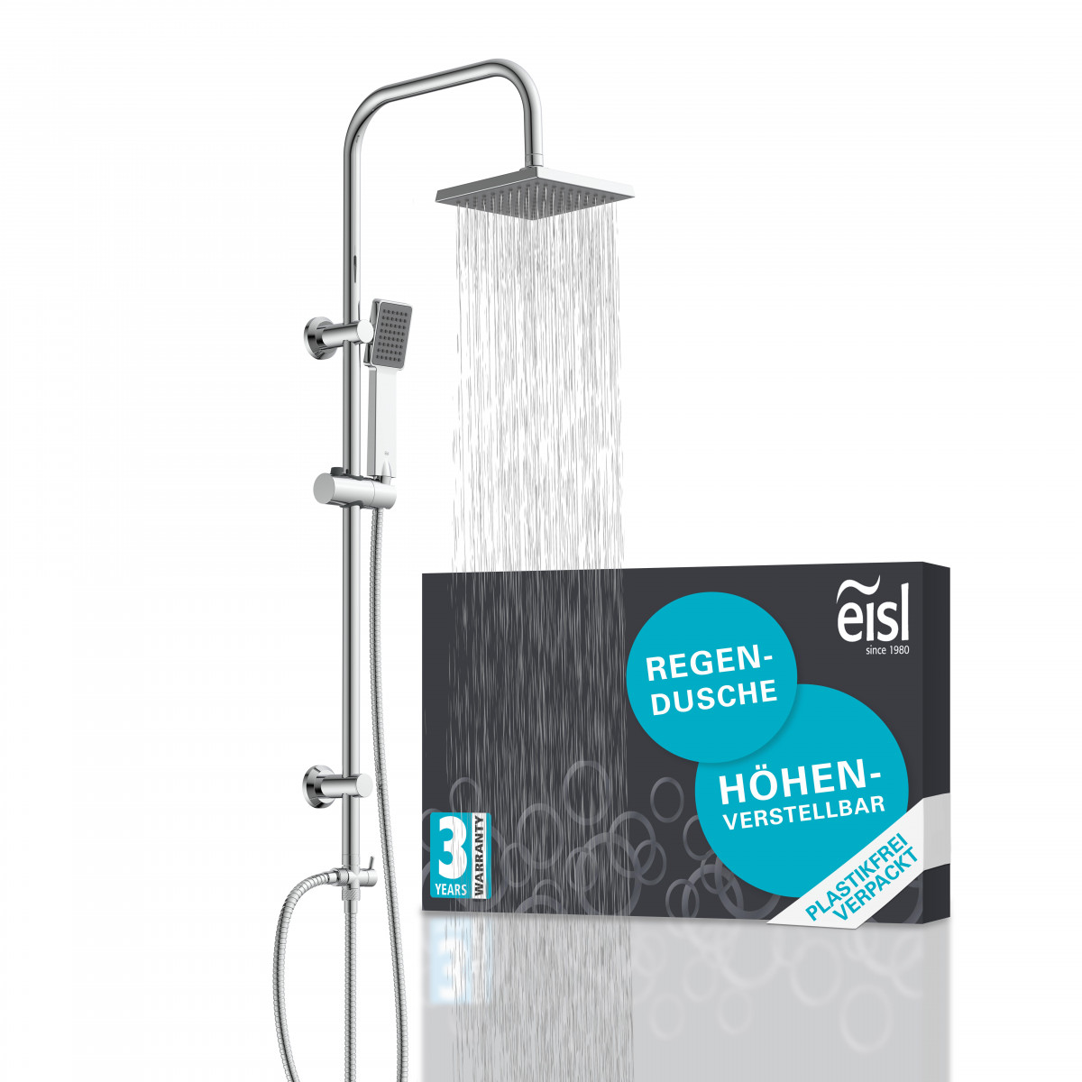 Überkopf-Brauseset EASY ENERGY, Regendusche, großer Duschkopf, Chrom