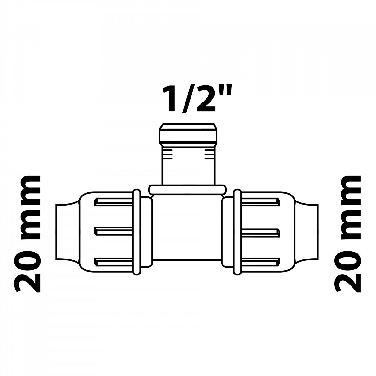 T-Stück, 20 mm auf 1/2\", Klemmfitting für HDPE"