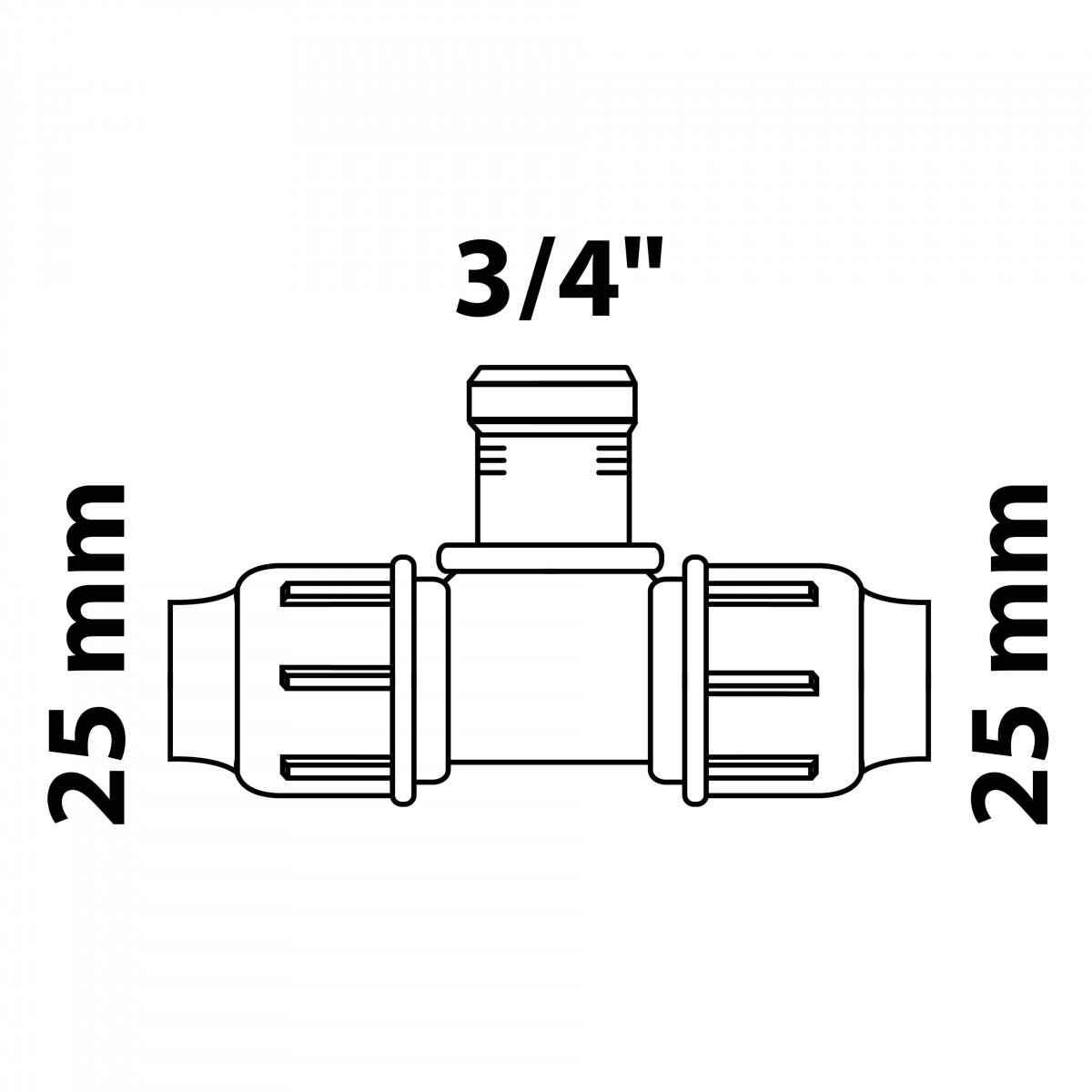T-Stück, 25 mm auf 3/4\", Klemmfitting für HDPE"