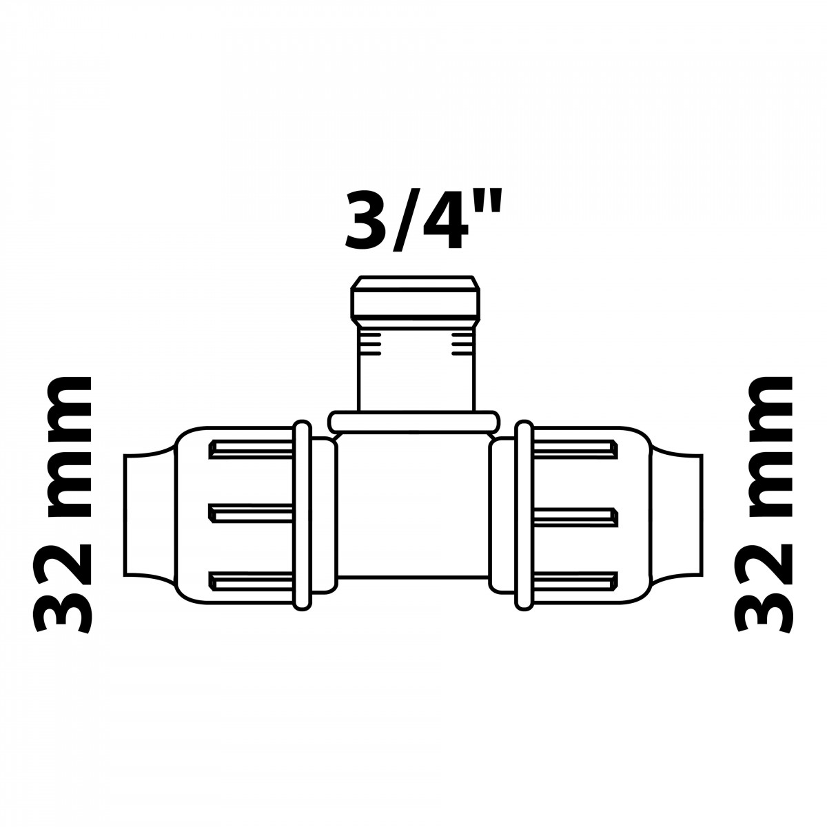 T-Stück, 32 mm auf 3/4\", Klemmfitting für HDPE"