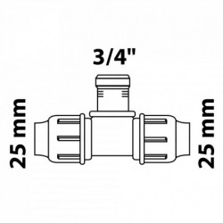 T-Stück, 25 mm auf 3/4", Klemmfitting für HDPE