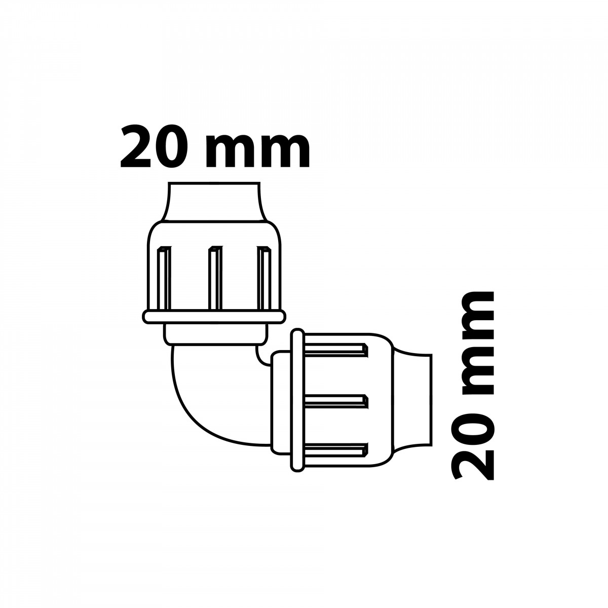 Fitting Winkel, 20 mm, Klemmfitting für HDPE