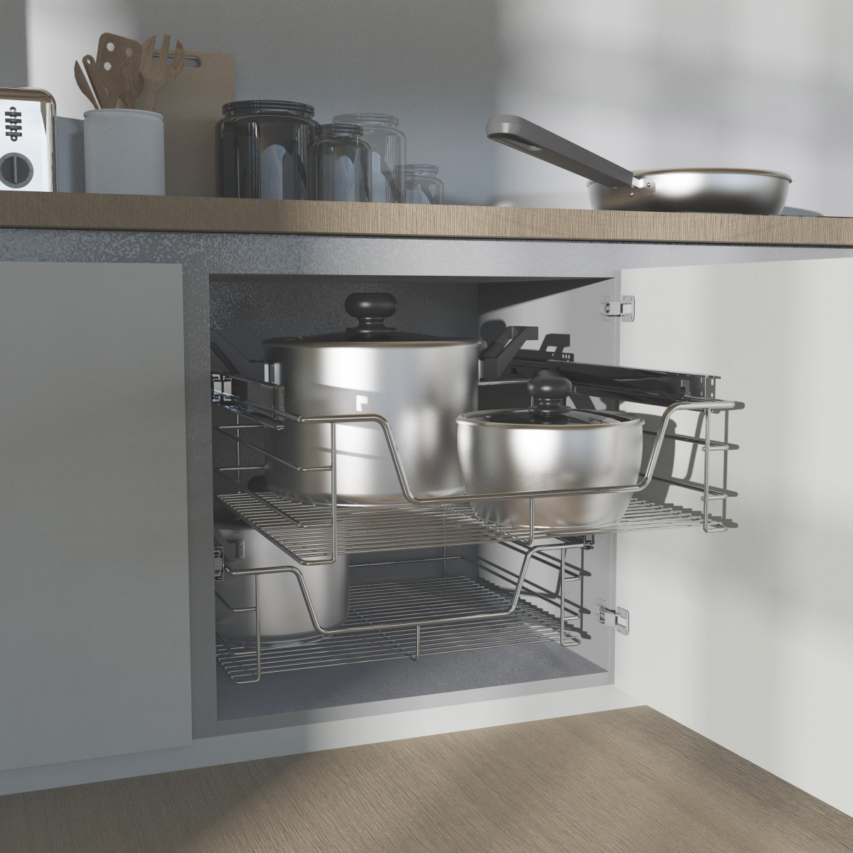 Teleskopschublade, Chrom, für 60 cm Schrank