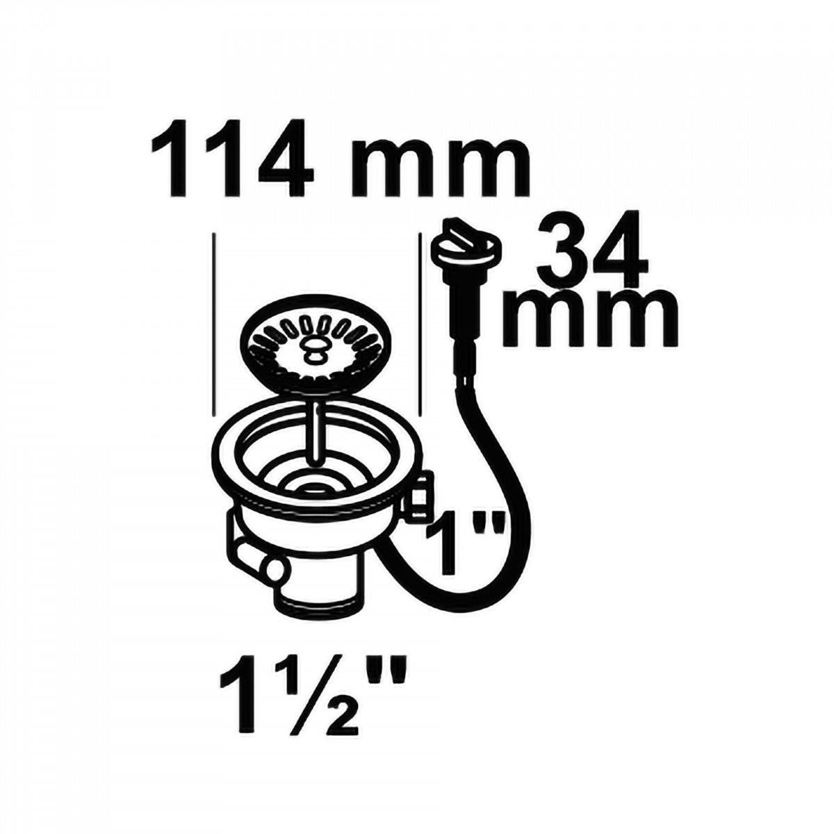 KS Korbventil mit Bowdenzug,1 1/2\" AG, Edelstahl Ventilkelch und Sieb Ø114 mm, mit Überlaufanschluss"