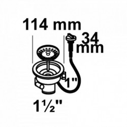KS Korbventil mit Bowdenzug,1 1/2" AG, Edelstahl Ventilkelch und Sieb Ø114 mm, mit Überlaufanschluss
