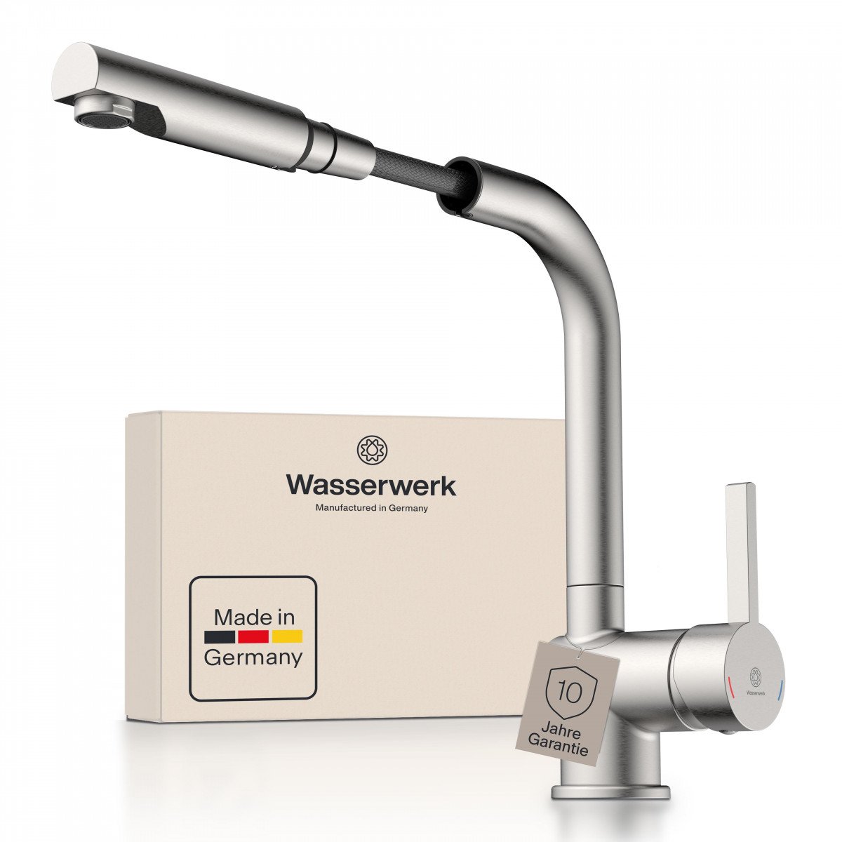 WK 4 Pro in Edelstahloptik, Küchenarmatur mit herausziehbarem Auslauf