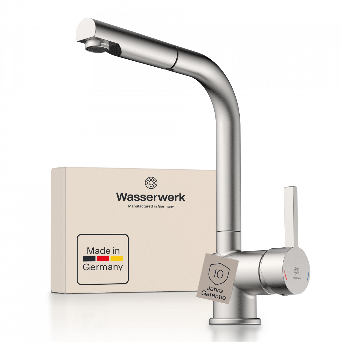 WK 4 Pro in Edelstahloptik, Küchenarmatur mit herausziehbarem Auslauf