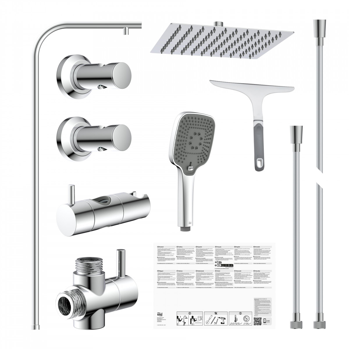 Überkopf-Brauseset EASY DELUXE, Regendusche, großer Duschkopf, Chrom
