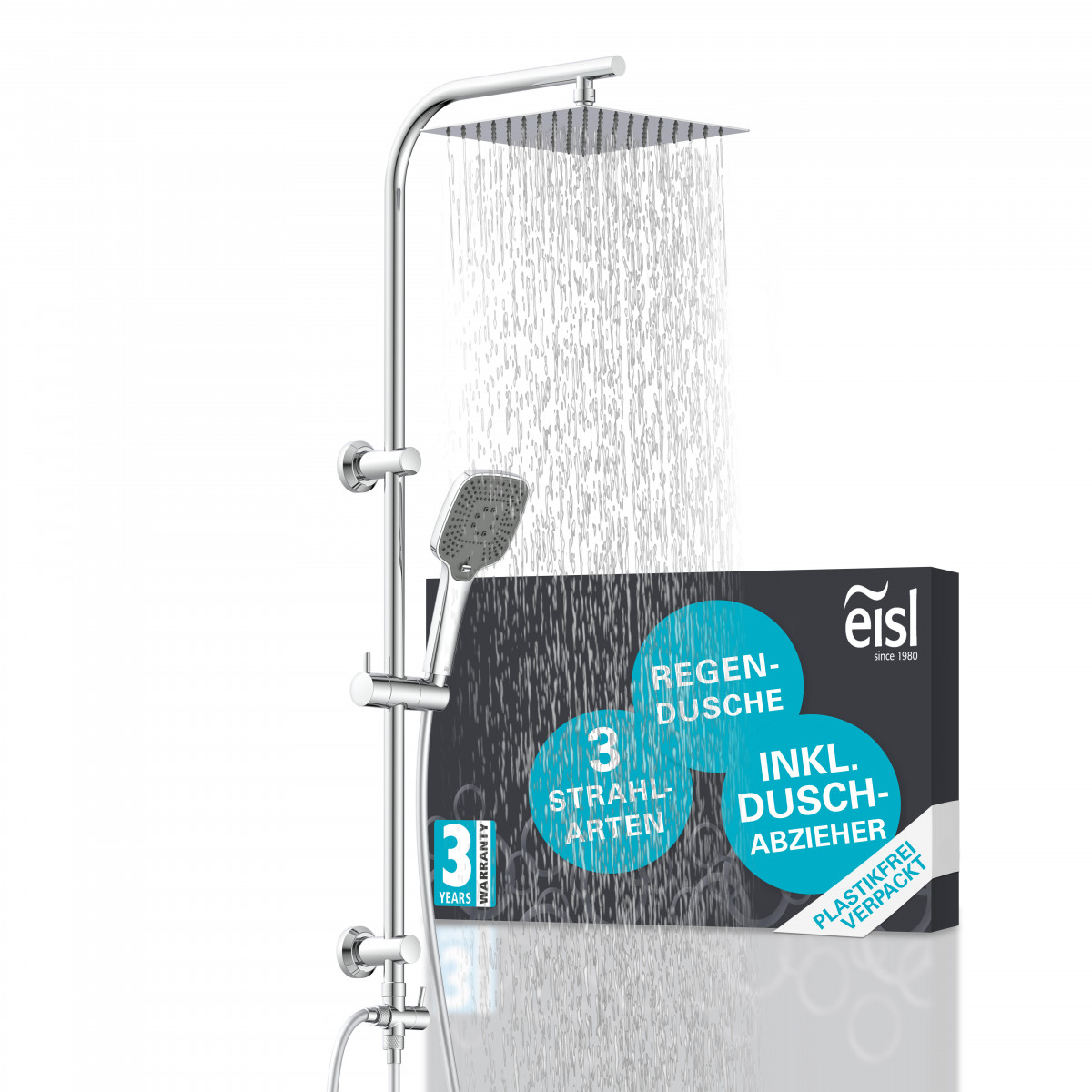 Überkopf-Brauseset EASY DELUXE, Regendusche, großer Duschkopf, Chrom