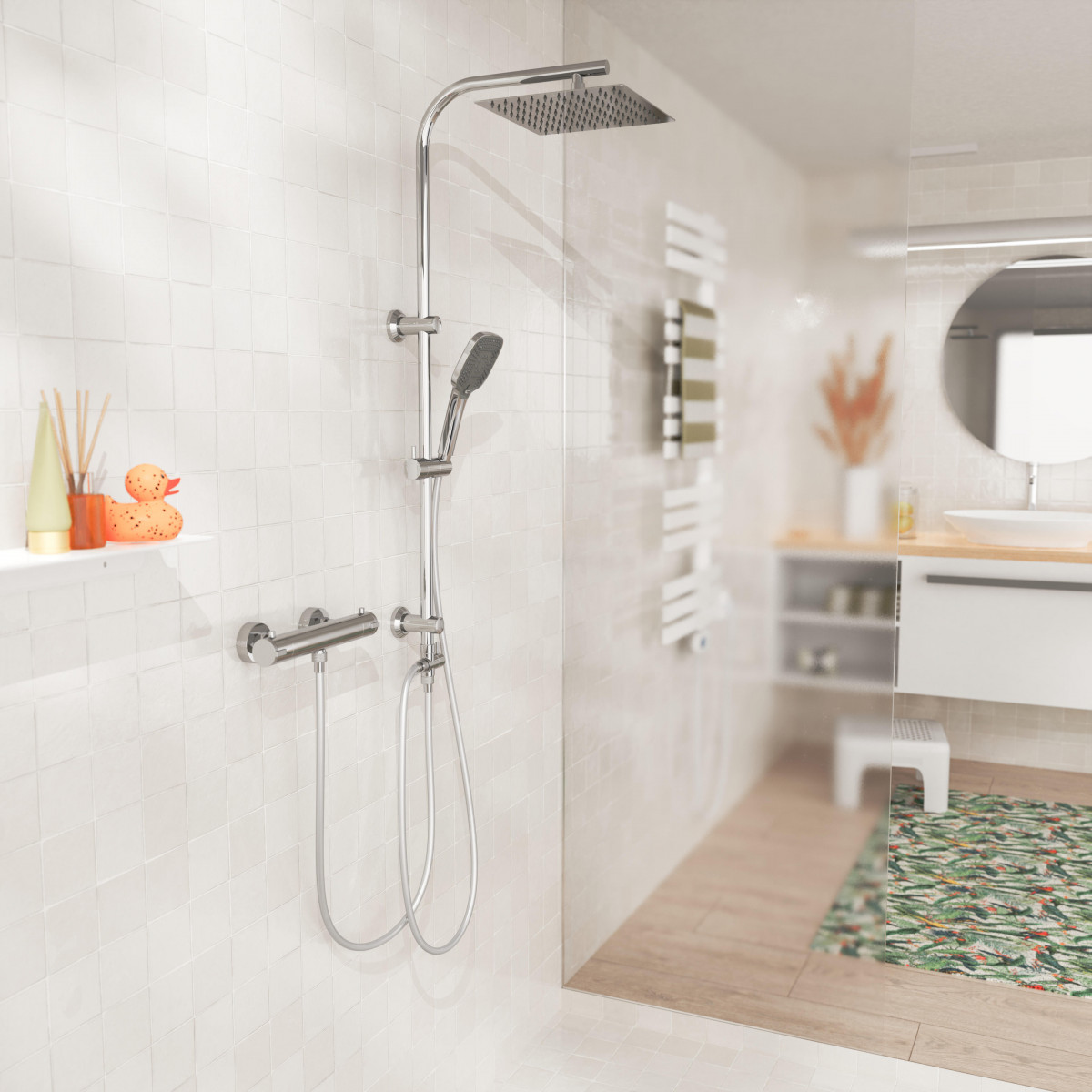 Überkopf-Brauseset EASY DELUXE, Regendusche, großer Duschkopf, Chrom